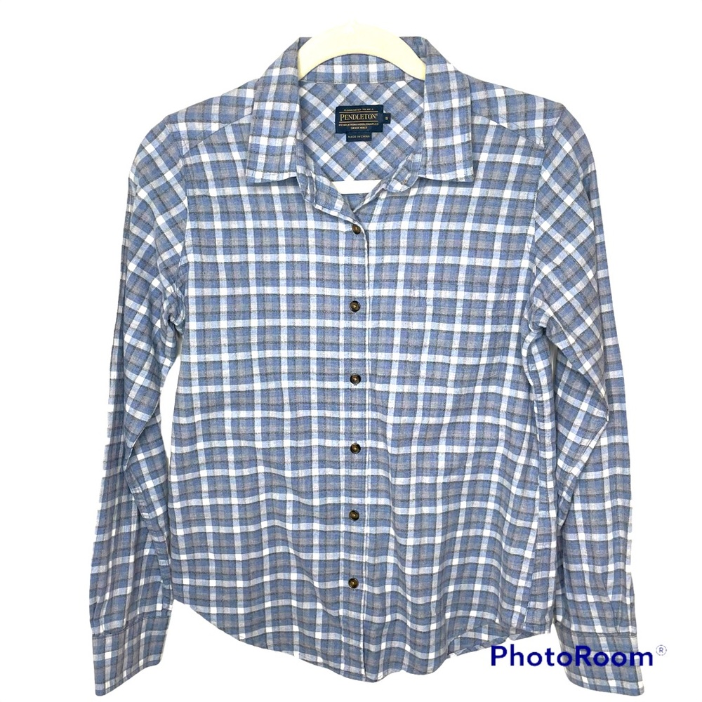 Pendleton Blue‎ Gray Cotton Plaid Button Down Shi… - image 1